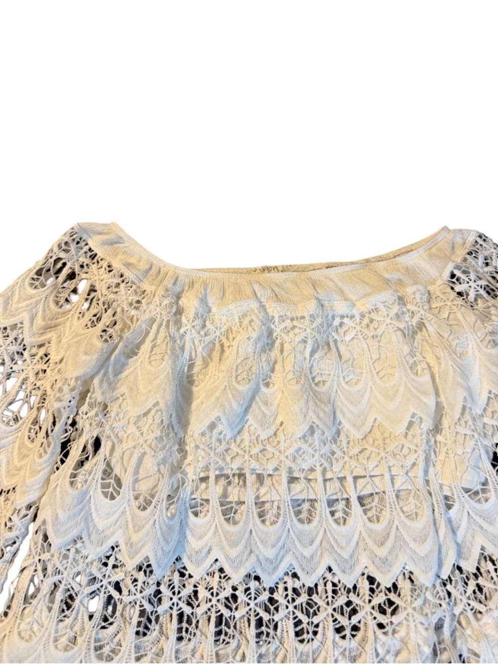 Lace Off-Shoulder Crochet Top in white Size M Bohemian, Bell Sleeves, Festival - Picture 3 of 7